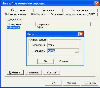 Настройка почтовых псевдонимов в программе WinRoute