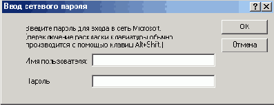 Окно Ввод сетевого пароля